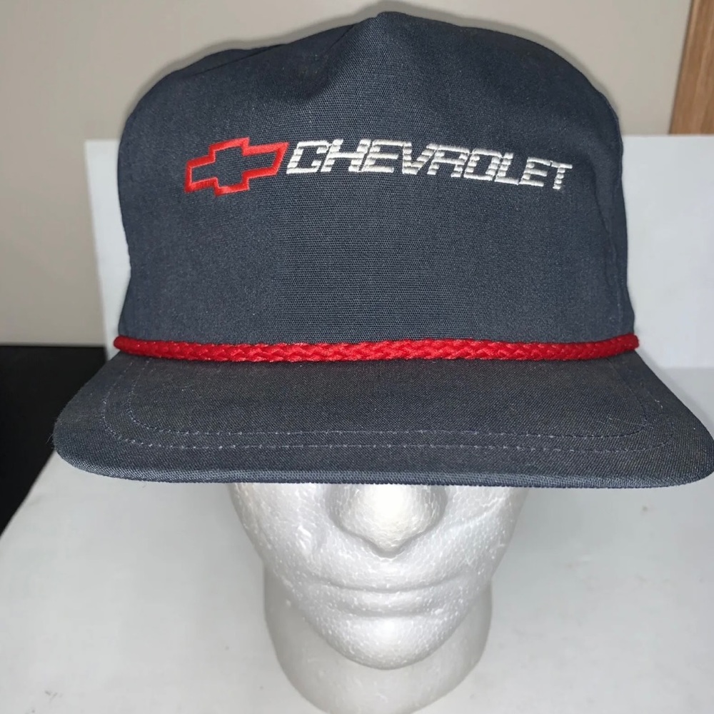 Vintage Dark Blue Red Rope Chevrolet Snapback Baseball Hat Cap